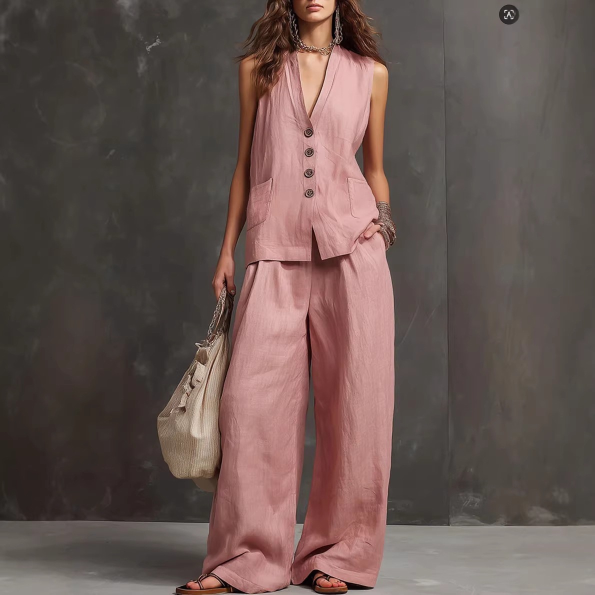 Summer Linen Clothing For Women - Conjunto de 2 piezas para mujer,