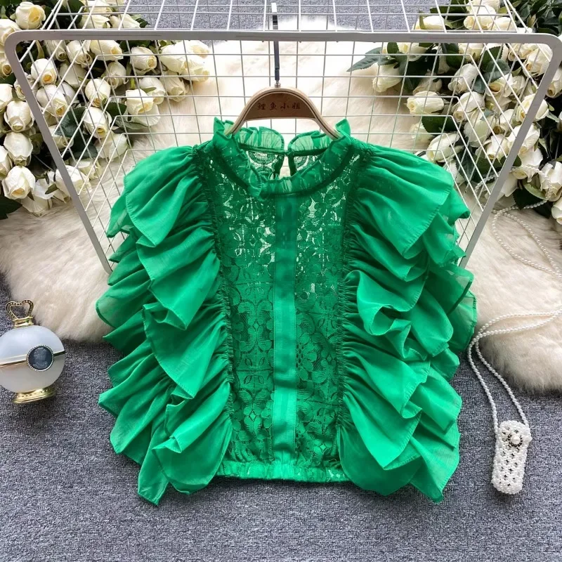Summer Clothing In French - Blusa Vintage elegante de encaje con