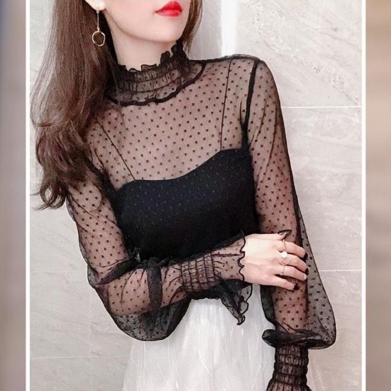Summer Evenings Clothing - Camisa de encaje negro fina para