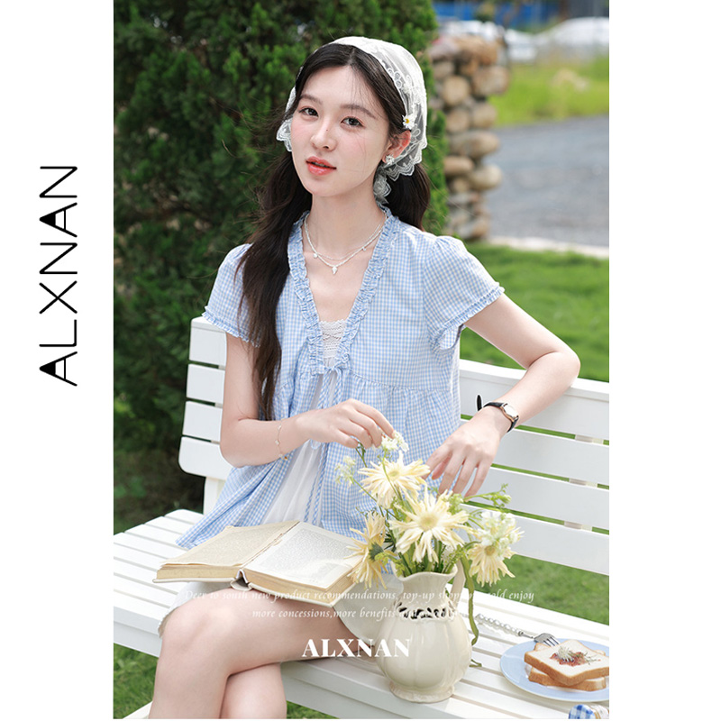 ALXNAN Camisa Azul a Cuadros c - Summer Linen Clothing For Women reseña y precio