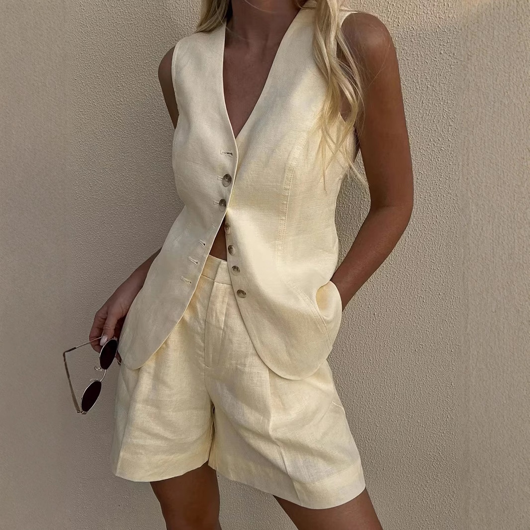 Wolfeel-Conjunto de chaleco y  - Summer Linen Clothing For Women reseña y precio