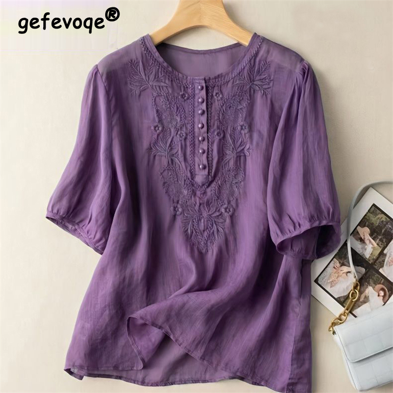 Blusa de lino y algodón bordad - Summer Linen Clothing For Women reseña y precio